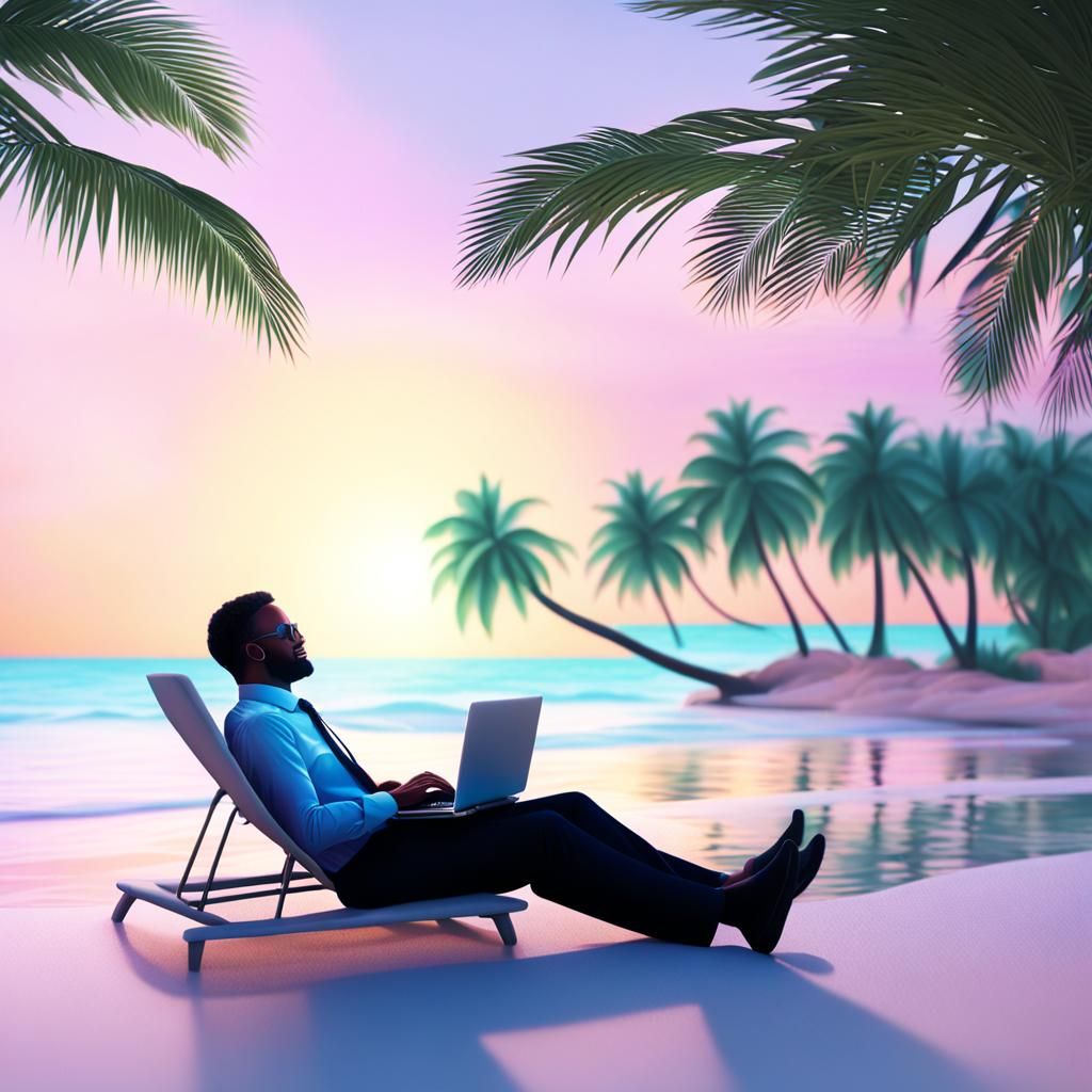 Bleisure: Businessman Relaxing on Tropical Island