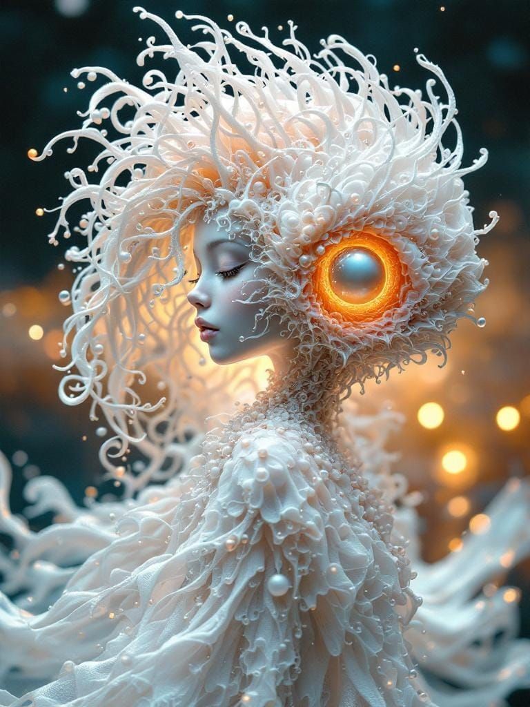 Creature in Shell with Fractal Hair at Sunset