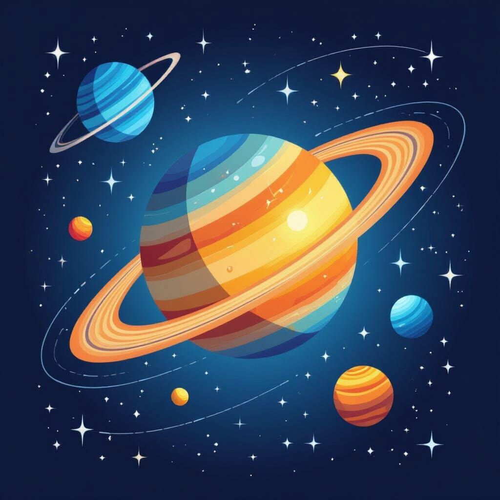 Vibrant Solar System with Constellations in Digital Art Styl...