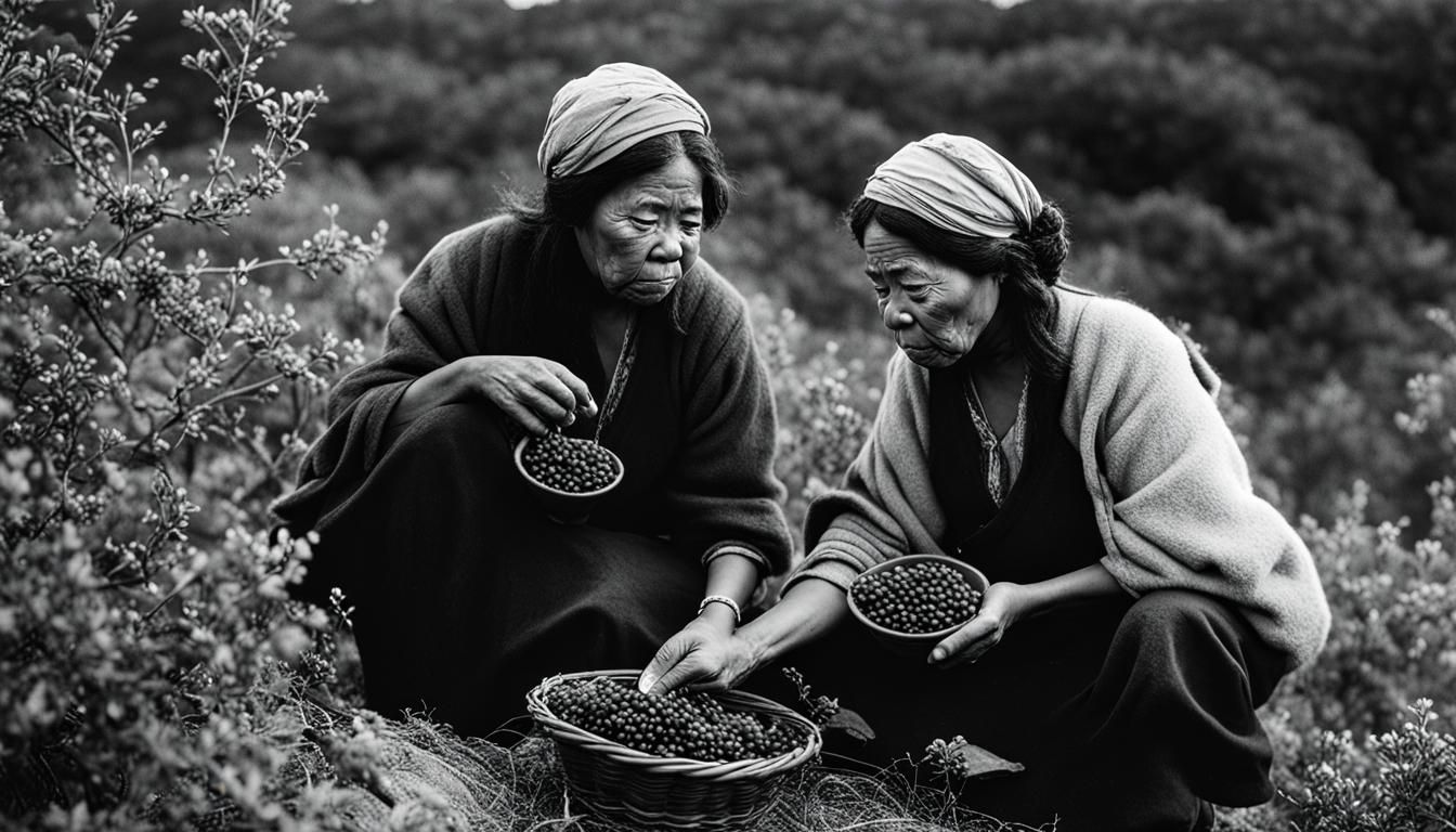 Mono Woman Picking Berries, Vintage Black and White Photo