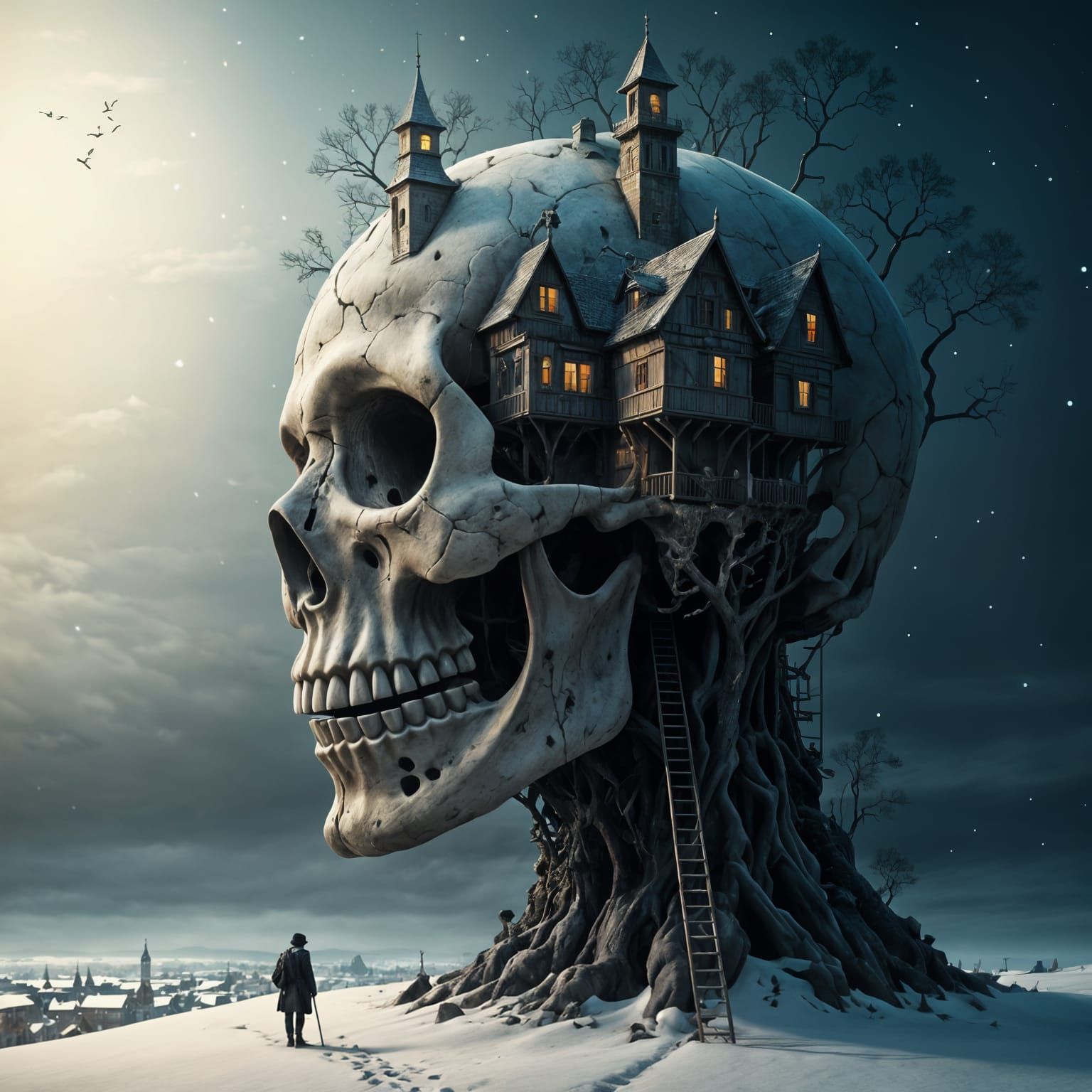 Steampunk Skullscape with Medieval Siberian Houses