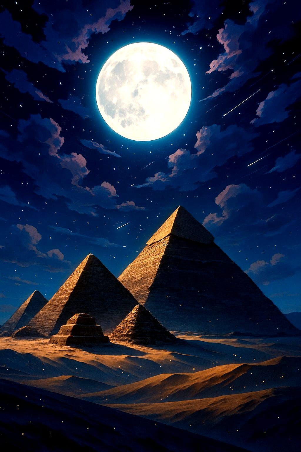 Giza Pyramids Under Anime Night Sky