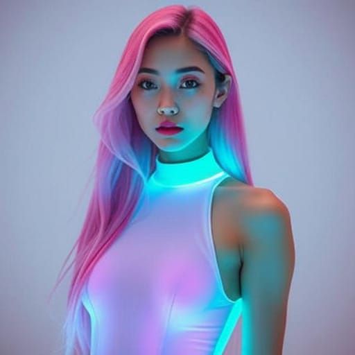 Korean Model in Bioluminescent Dress: Fashion Photography