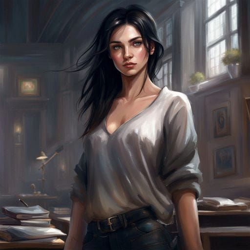 Attractive Dark-Haired Student in Royo Style