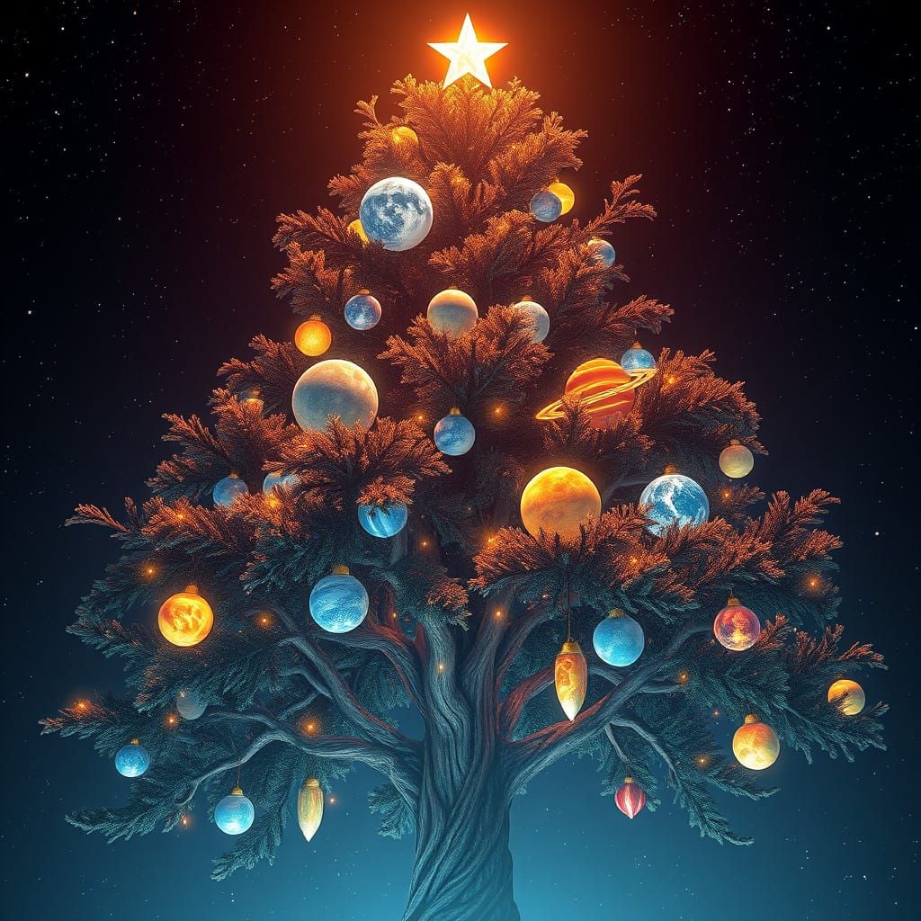 Celestial Christmas Tree in Vibrant, Deep Colors