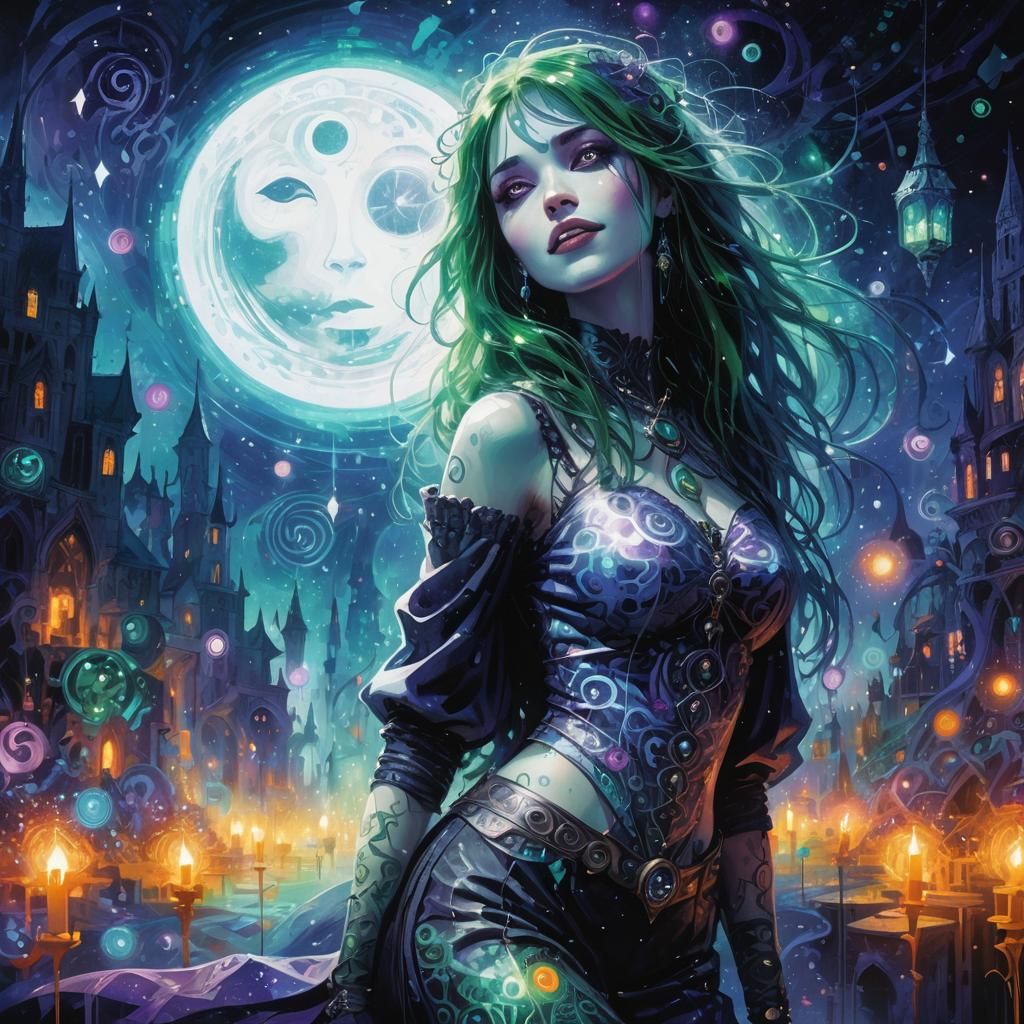 Gothic Girl Smiling in Dark Fantasy Art