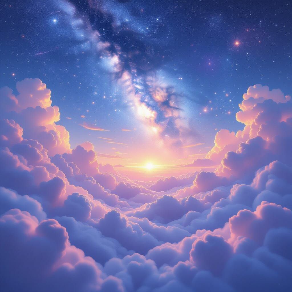 Surreal Pastel Fantasy World Under Starlit Galaxy