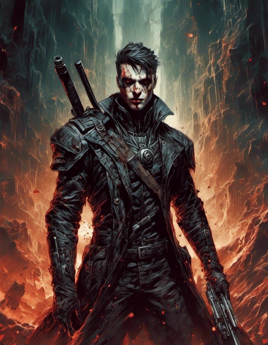 Cyborg Assassin in Comic Book Art Style