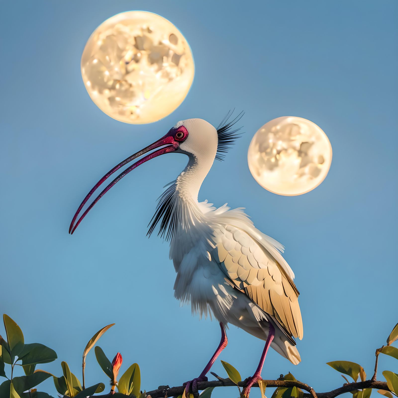 Wood Ibis Captures Full Moon in Beak
