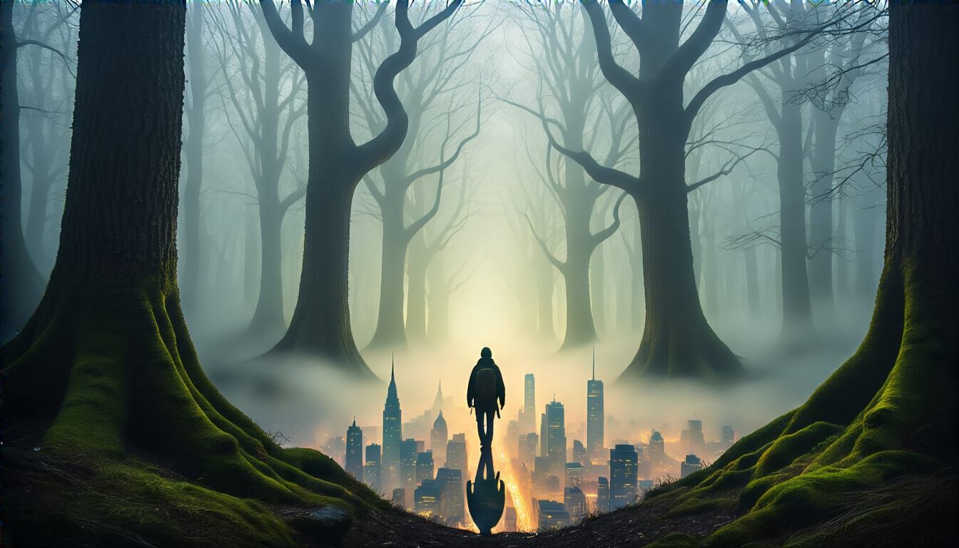 Surreal Forest Reflects Mirrored Cityscape
