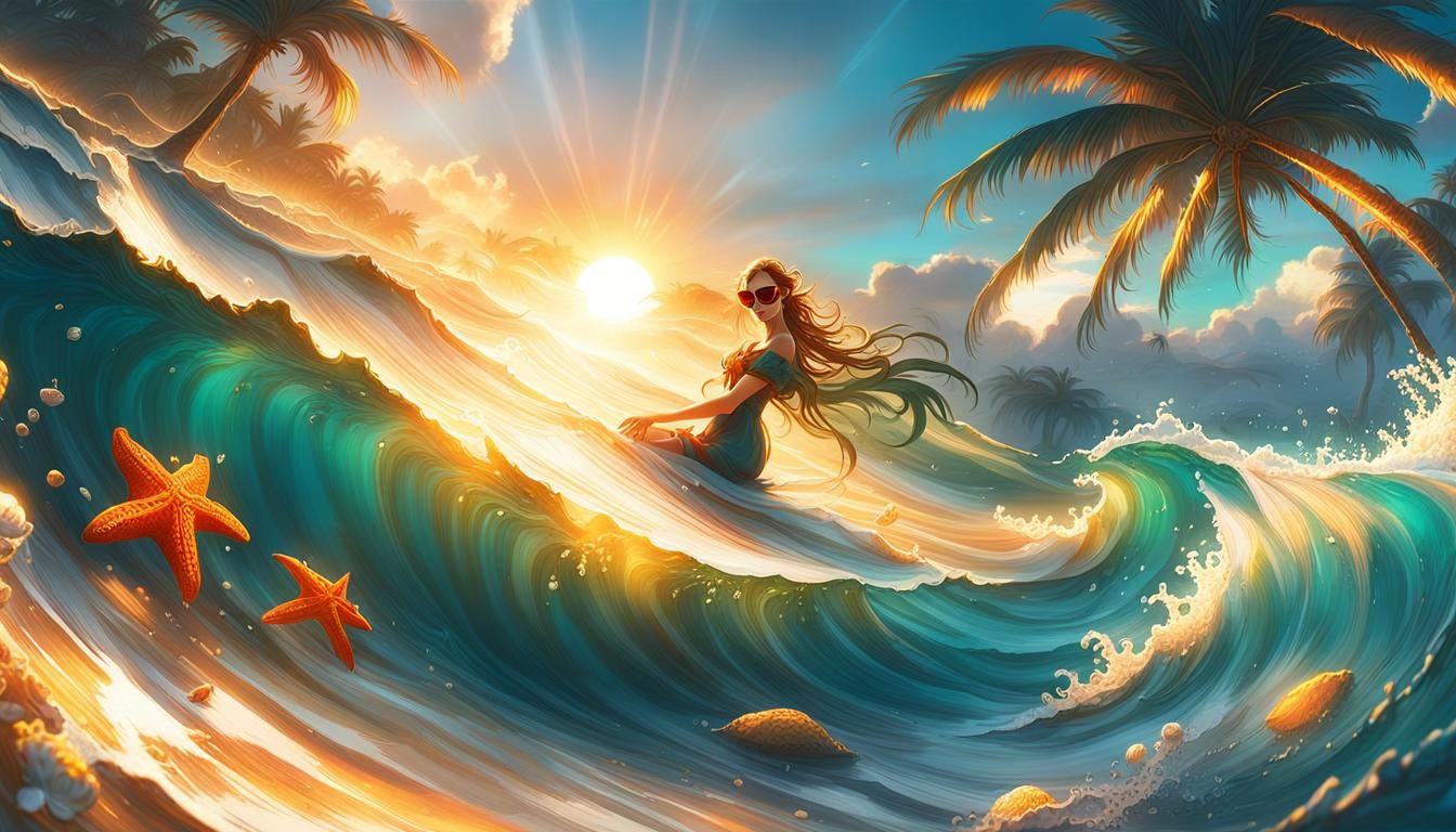 Baby Girl on Beach in Fantasy Art Style