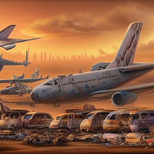 Desert Airplane Scrapyard: Detailed Matte Painting