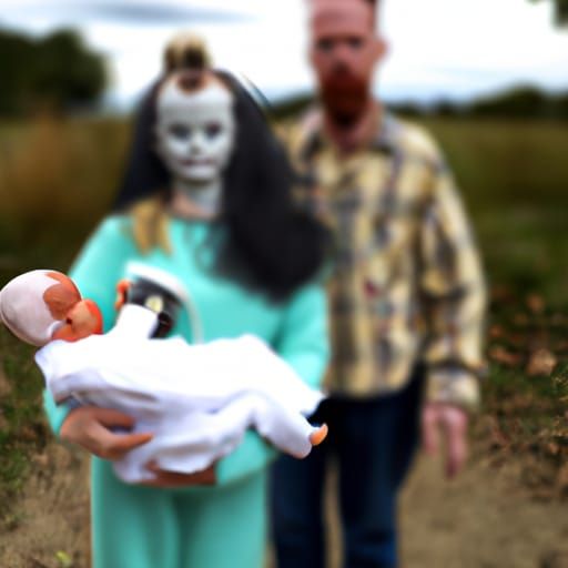 Distorted Family Portrait with Infant, Farm Setting