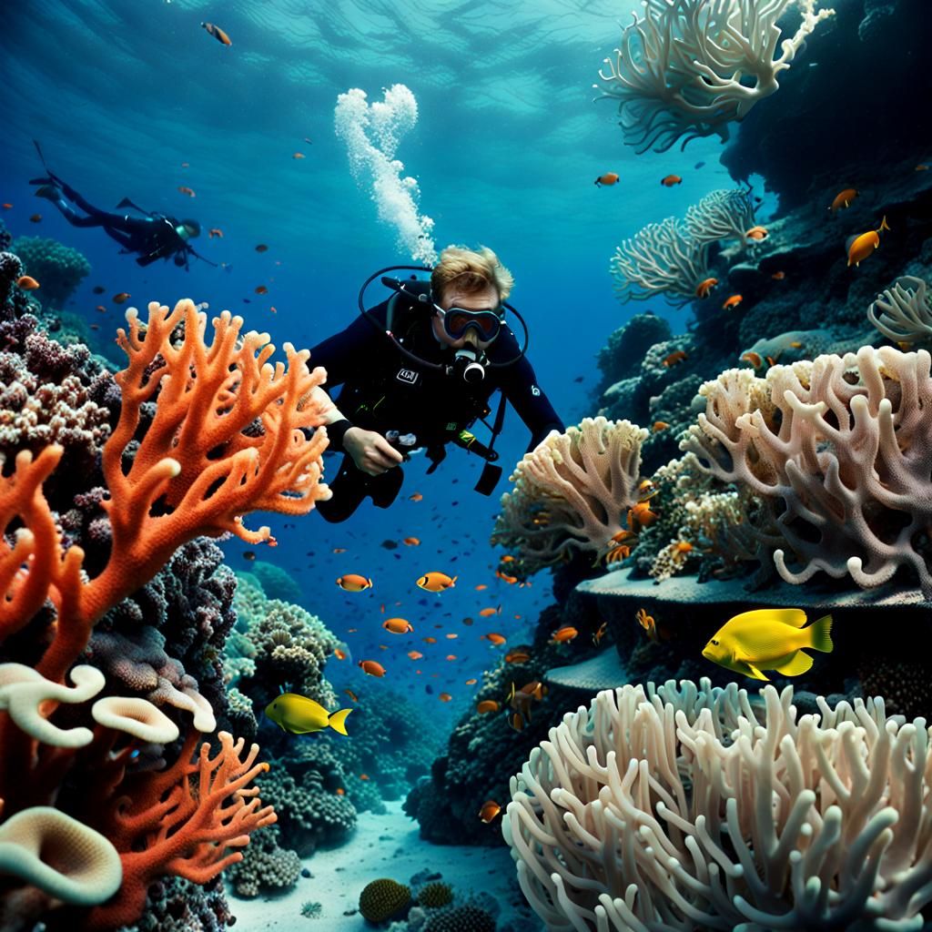 Great Barrier Reef Scuba Diver: Cinematic Film Still