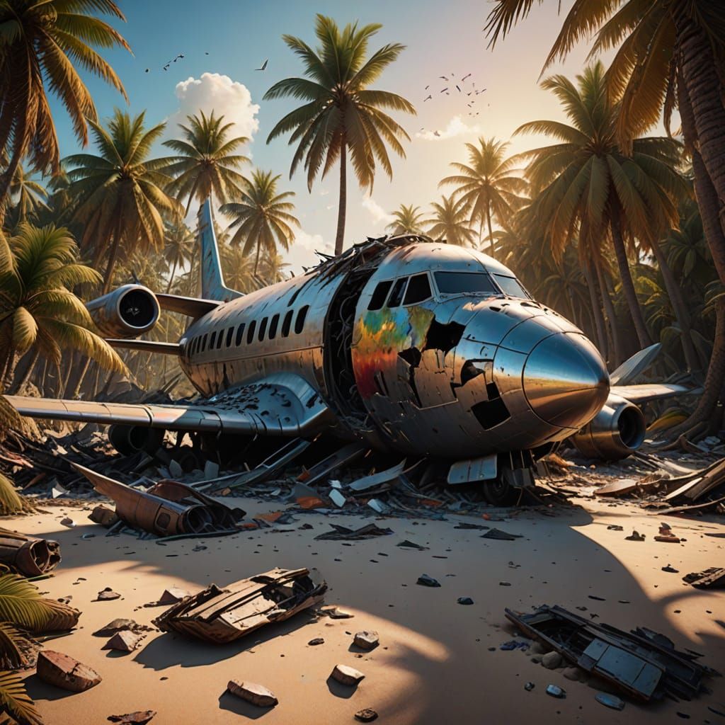 Surreal Beach Crash in Vibrant Hyper-Realism