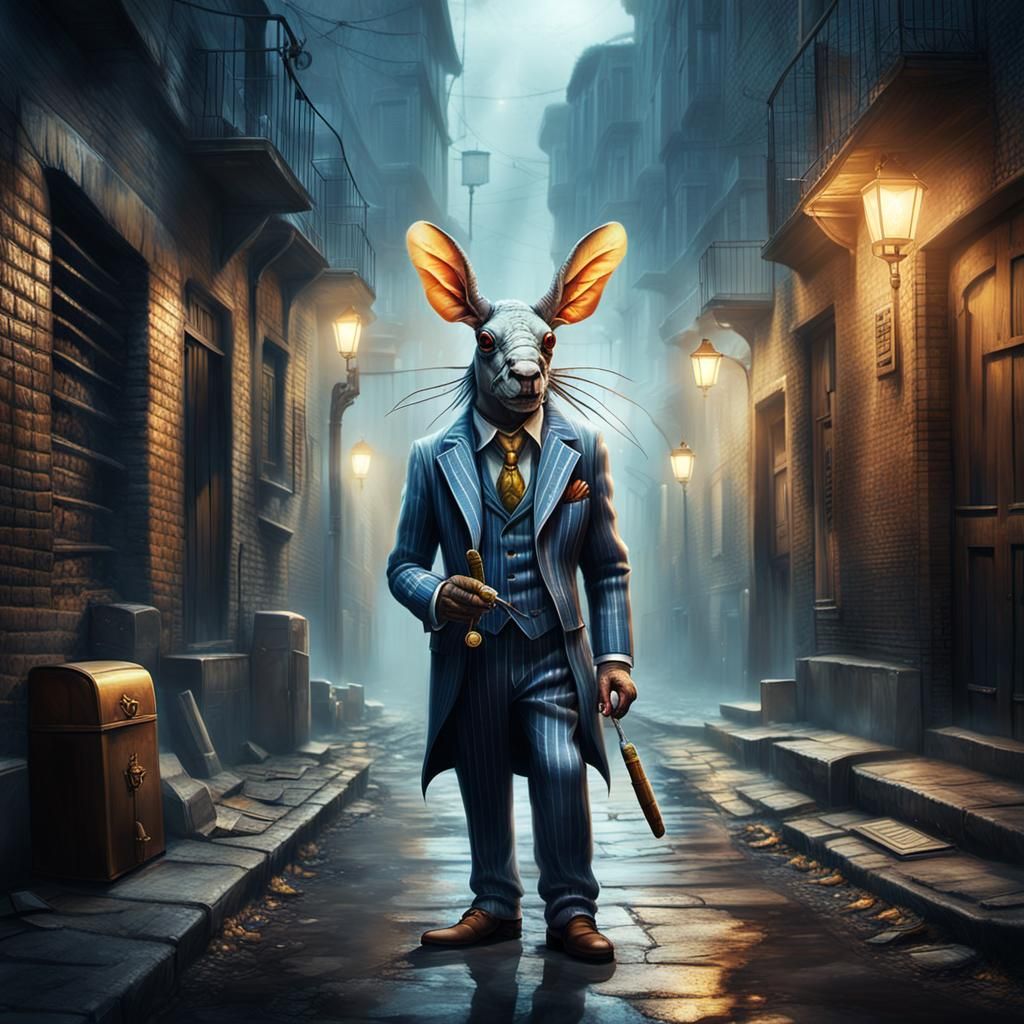Roach Mobster in Misty Alley: Ethereal Concept Art