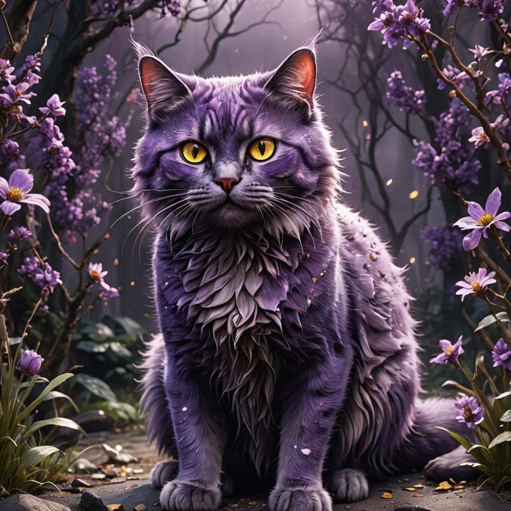 Purple Cat with Hazel Eyes: Fantasy Concept Art