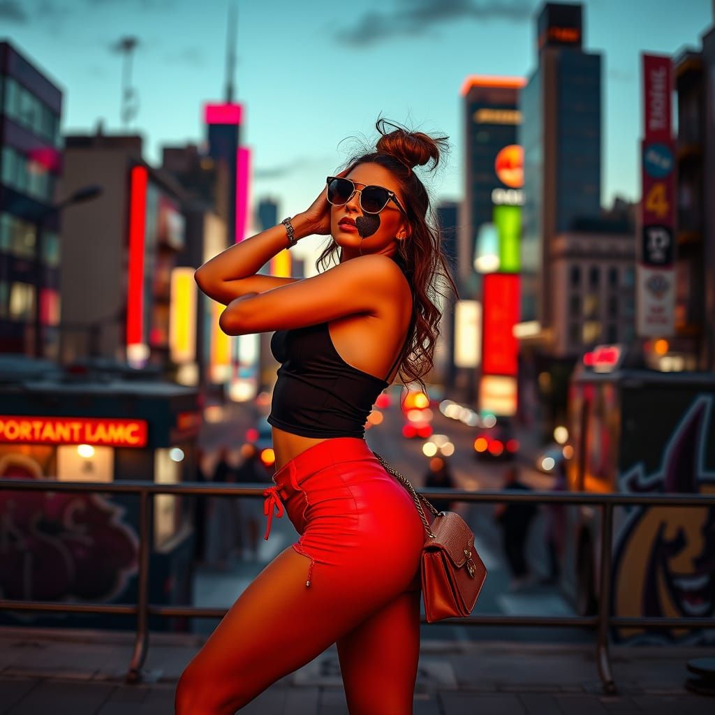 Vibrant City Goddess in Twerking Pose