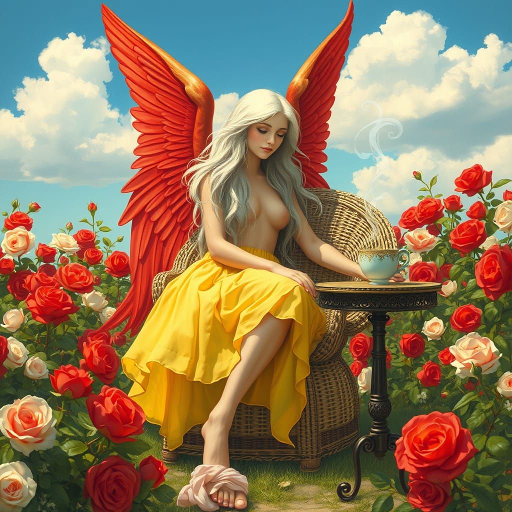 Angel of Serenity in a Whimsical Garden