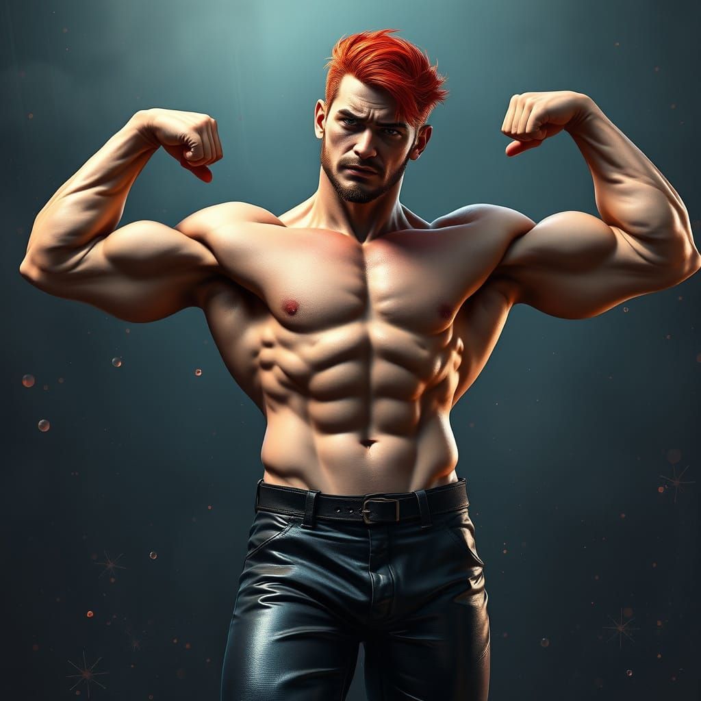 Muscular Red-Haired Warrior in Leather Pants