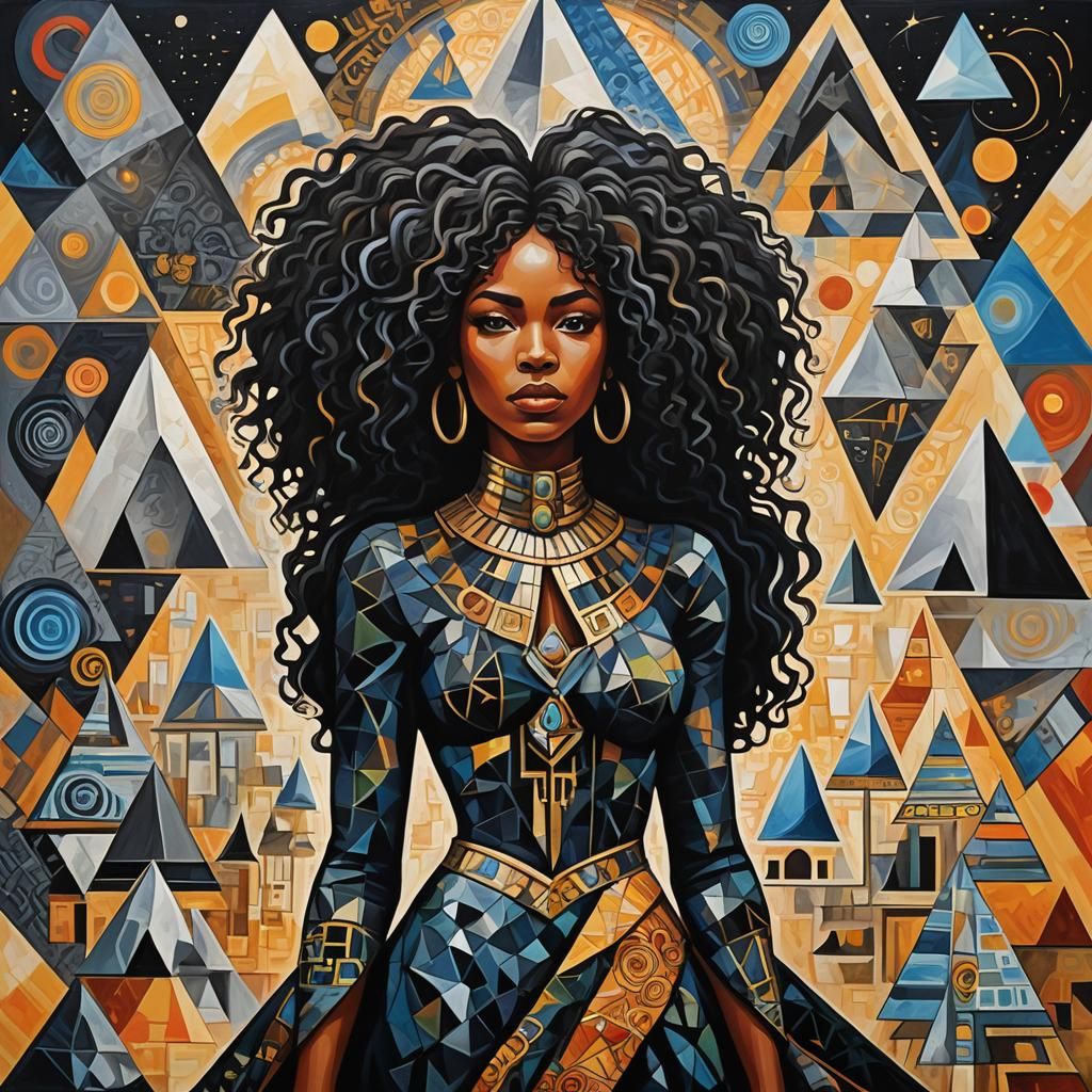 Radiant Black Woman in Geometric Abstract Impasto Style