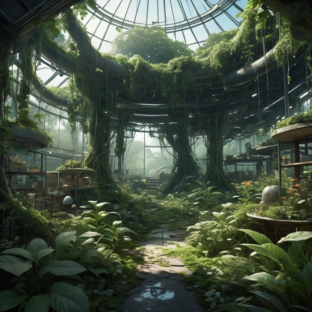 Solar-Punk Biodome Community with Verdant Overgrowth