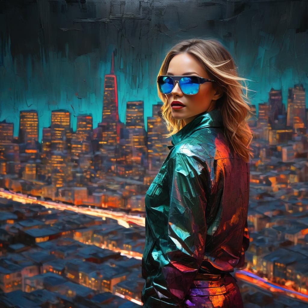 Cyberpunk Woman in San Francisco: Impasto Digital Painting