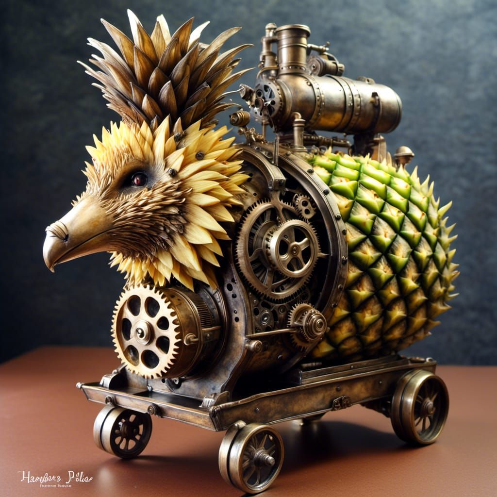 Steampunk Pineapple Hedgehog in Watercolor Style
