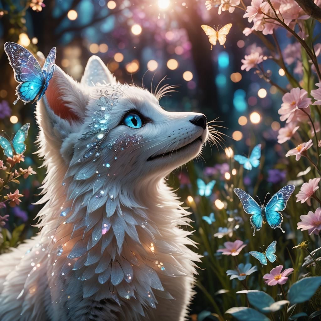 Enchanted Garden: Butterfly Kisses Fox in Glass Style