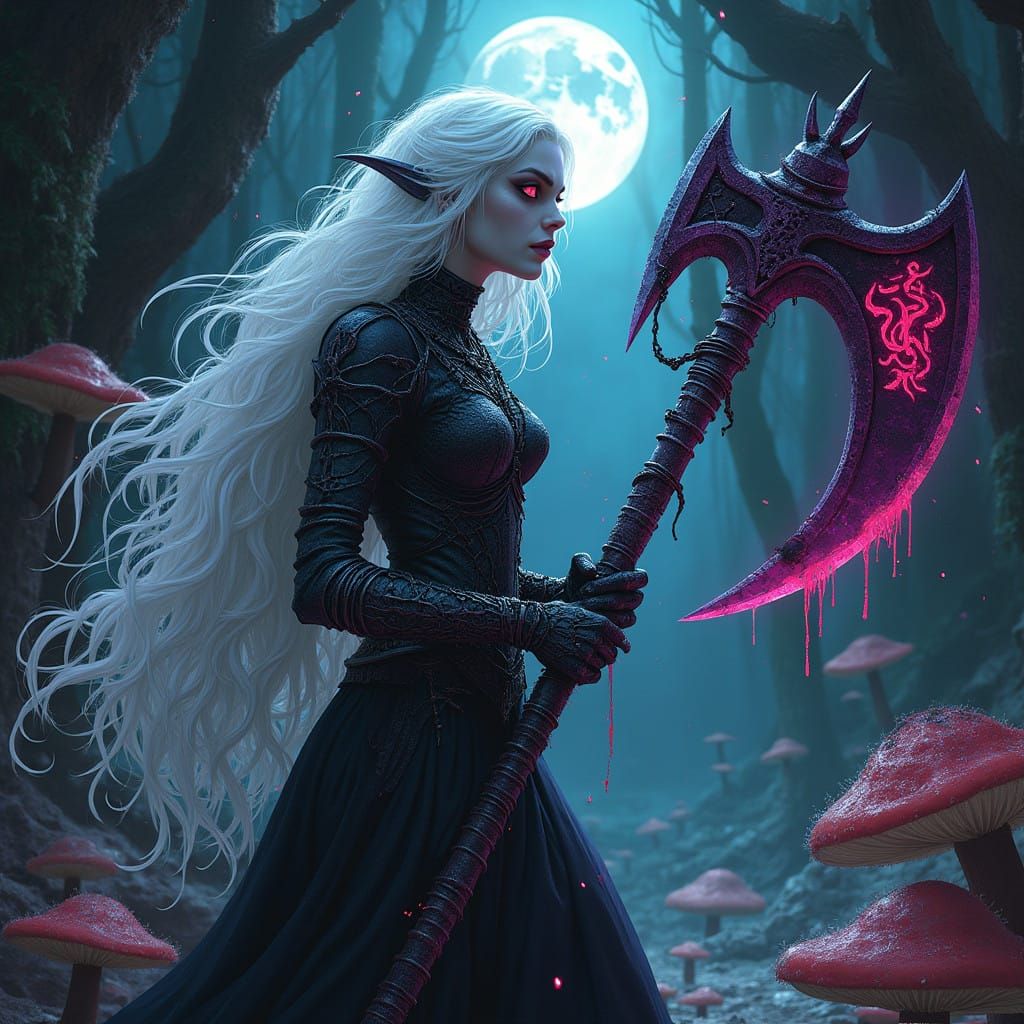 Dark Drow Warrior Battles a Deep Dragon in Subterranean Cave...