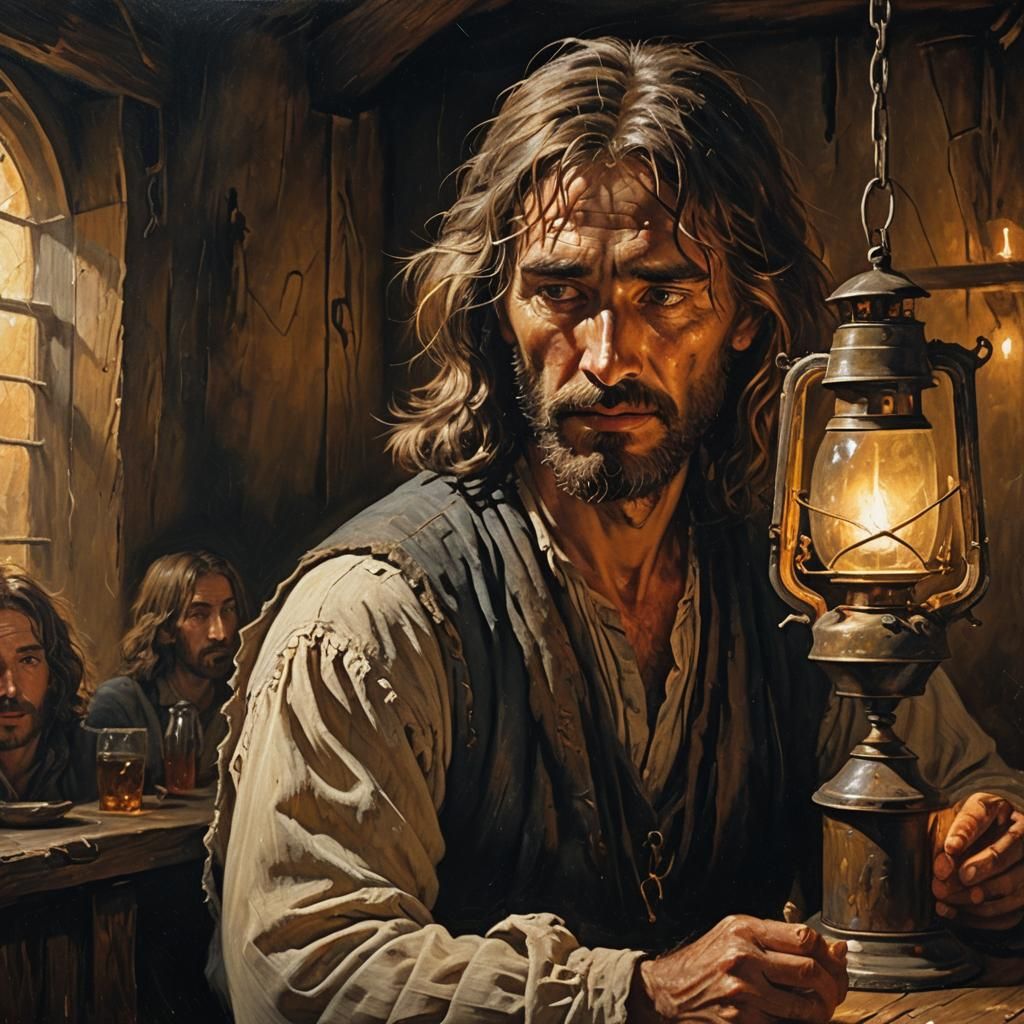Man Meets Christ in Gothic Oil Painting