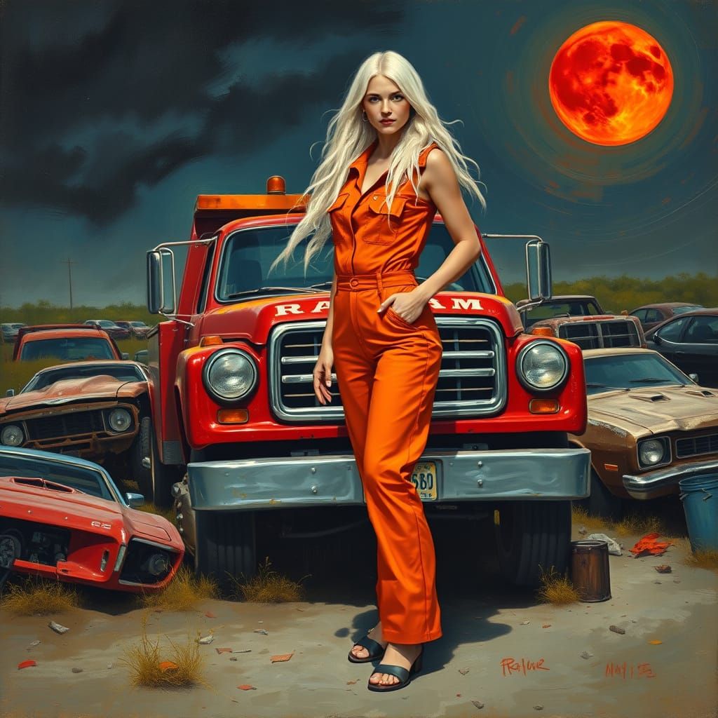 Vibrant Neo-Impressionist Scene of a Swedish Woman and a Red...