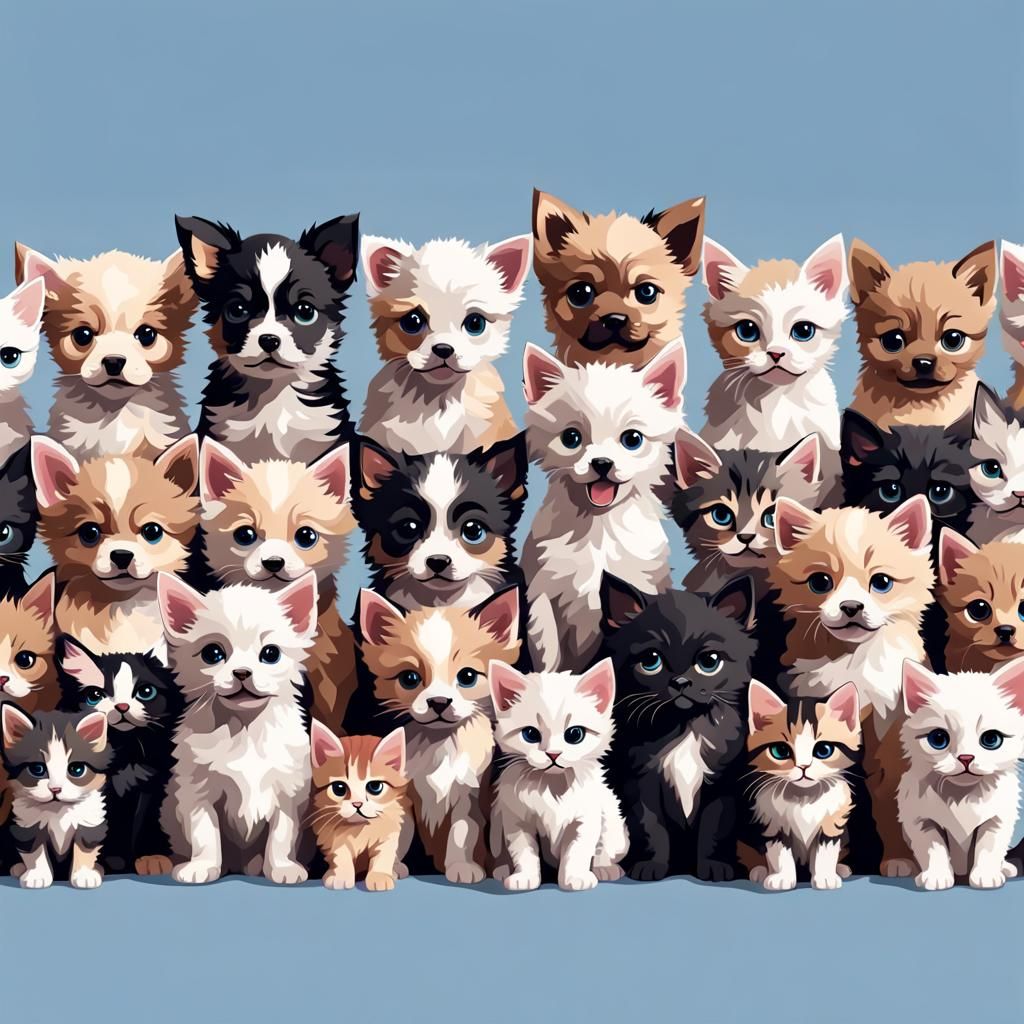 Cute Pixel Art Puppies and Kittens with Humans