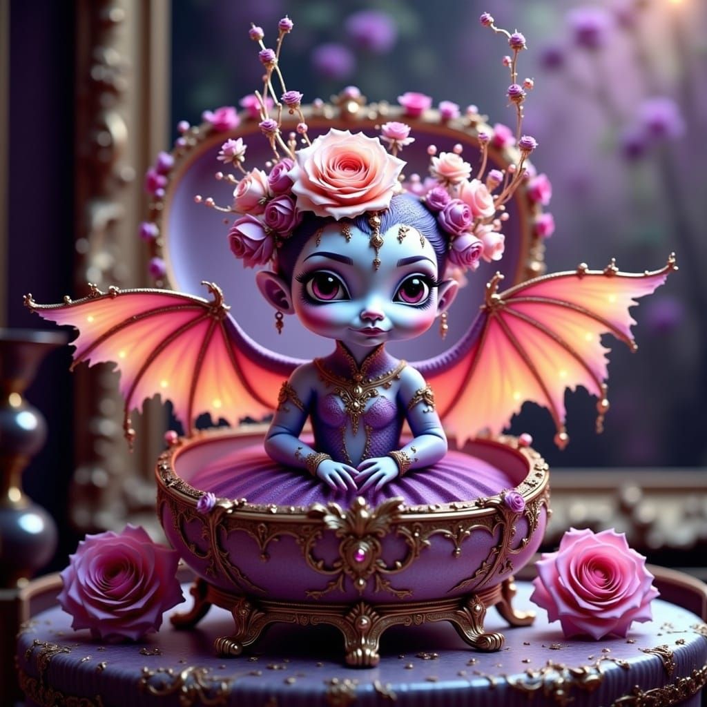 Baby Dragon's Jeweled Nest: Art Nouveau Fantasy