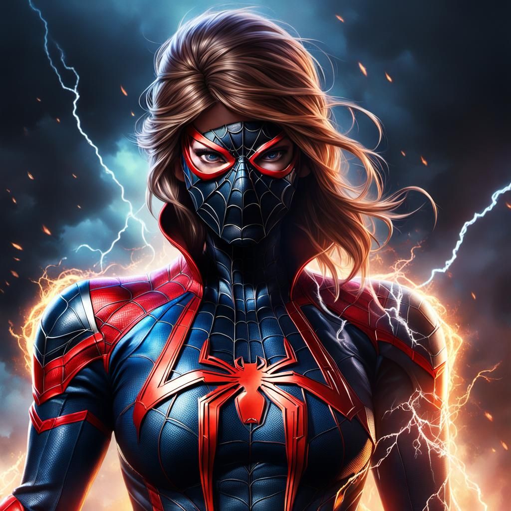 Hyperrealistic Spider-Girl in Battle Pose
