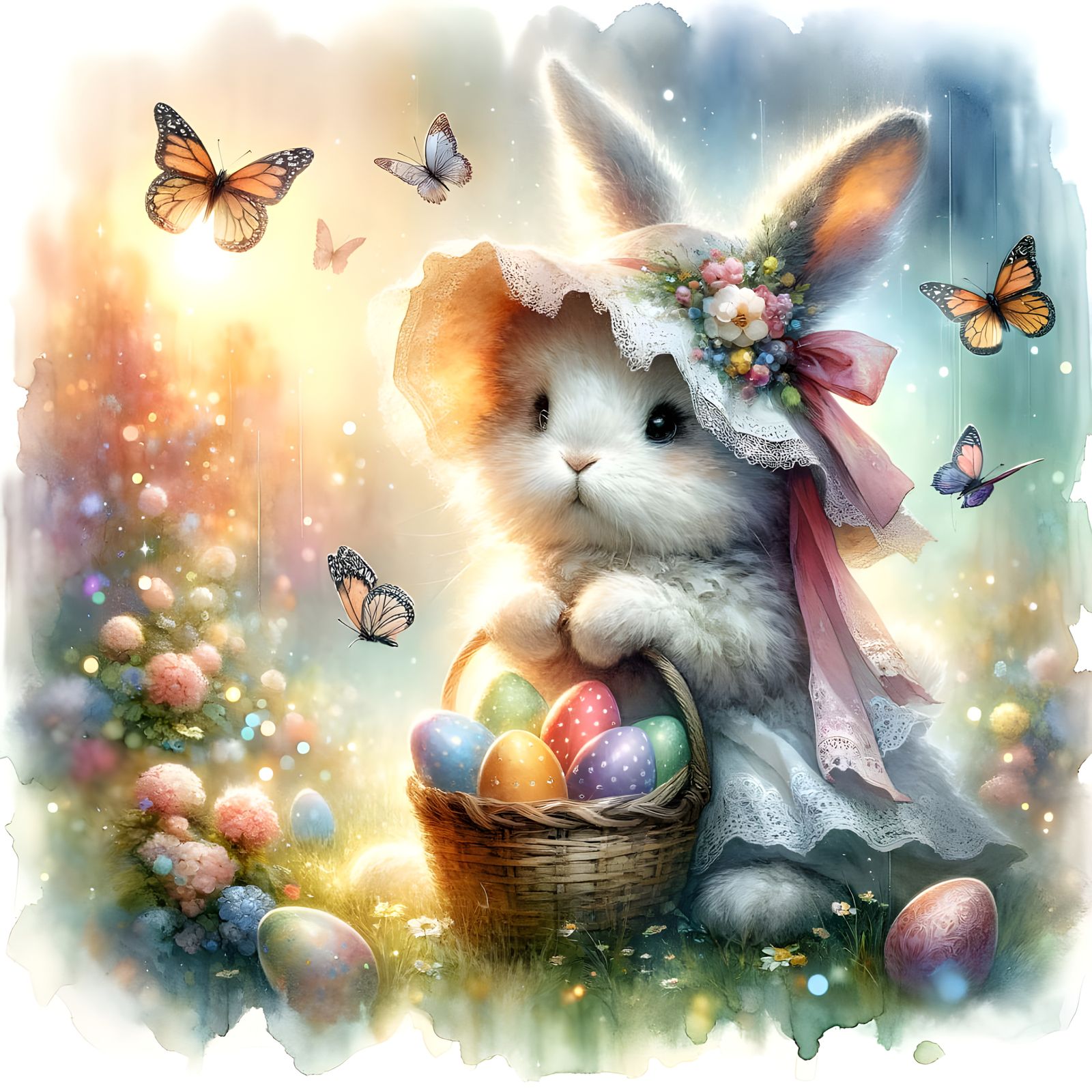 Whimsical Easter Bunny in Watercolor Wonderland