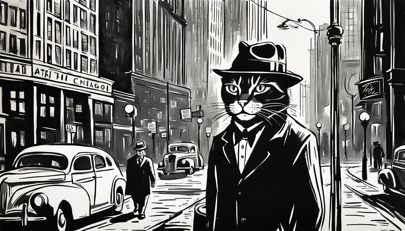 Noir Cat Detective in Chicago: Comic Expressionism