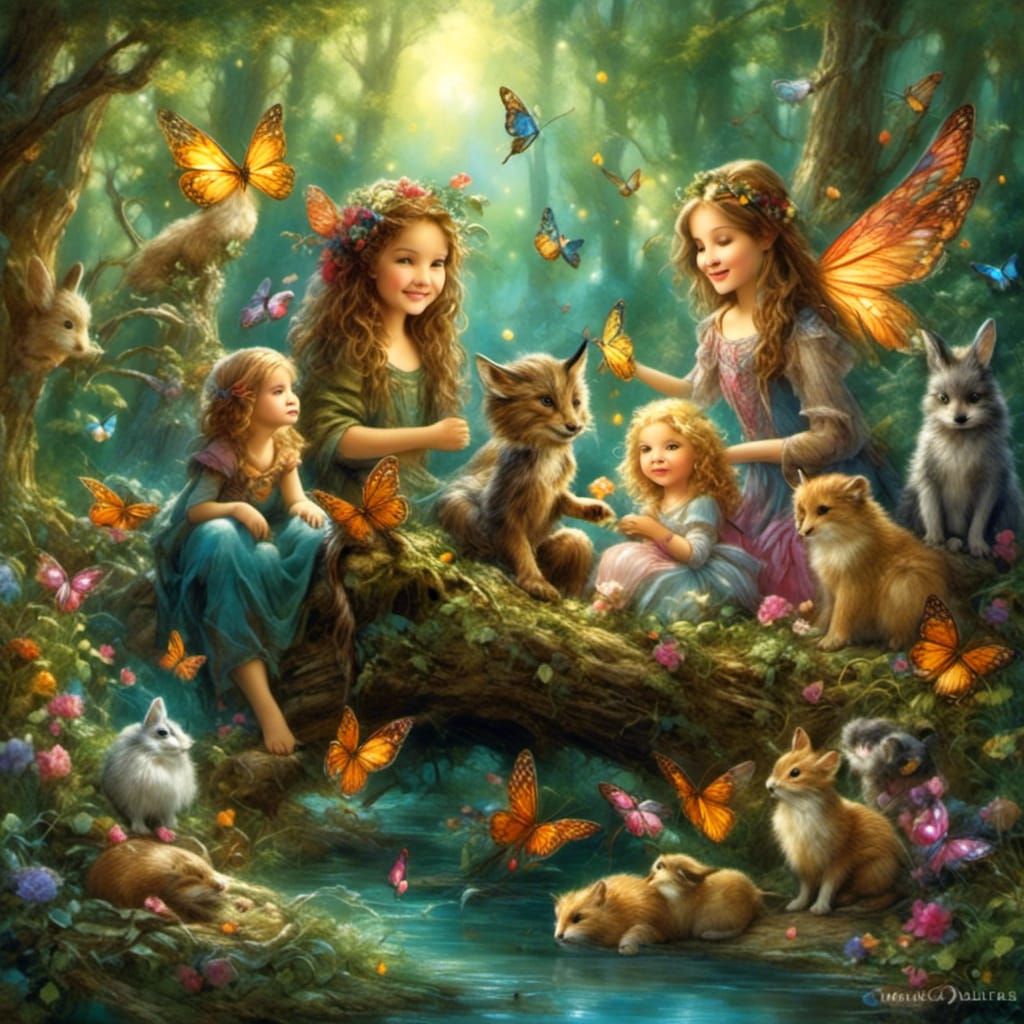 Fantasy Forest Critters in Chalk Art Style