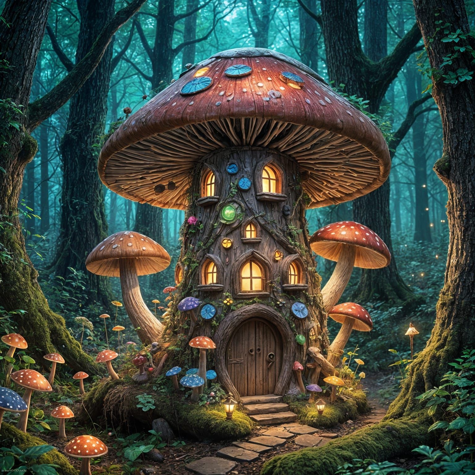 Enchanted Forest Birdhouse with Bioluminescent Light