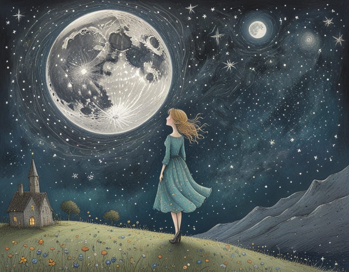 Surreal Night Sky in Whimsical Cartoon Style