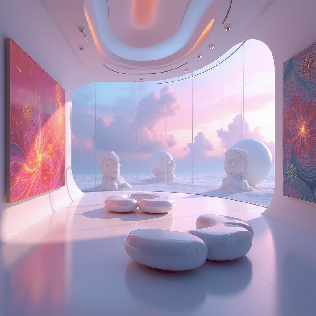 Ethereal Skybound Gallery with Vibrant Fine Art