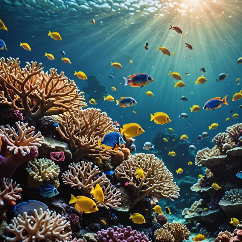 Vibrant Underwater Coral Reef with Tropical Fish