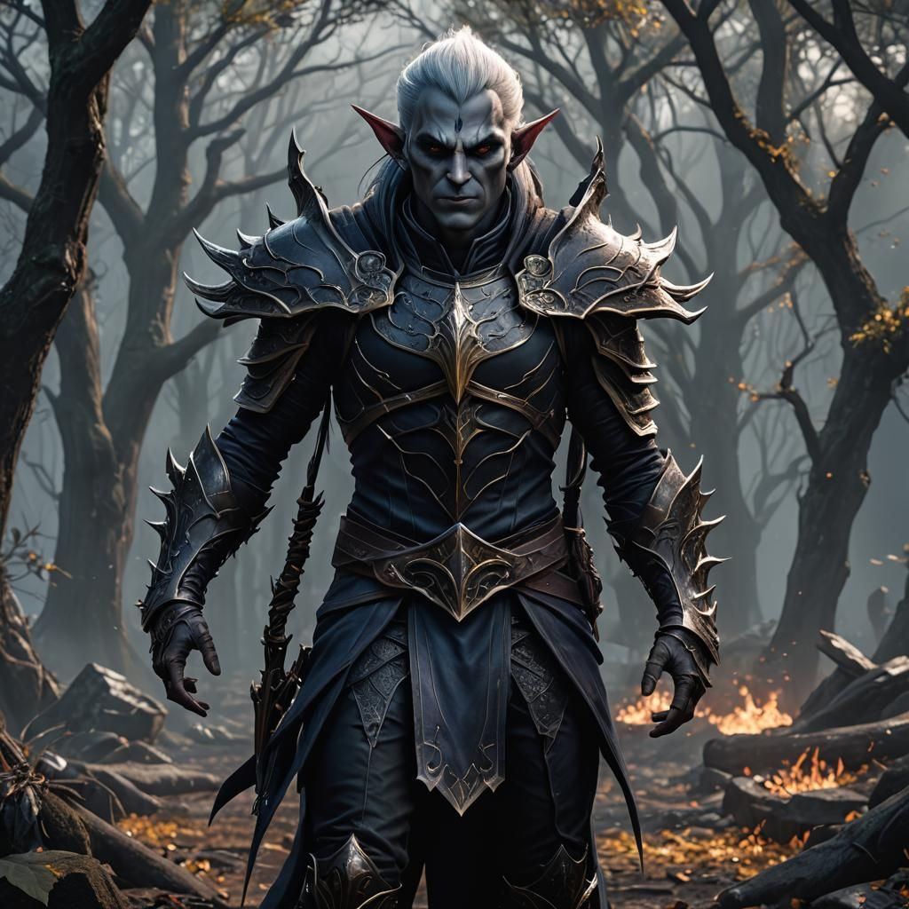 Menacing Dark Elf Male in Detailed Matte Painting