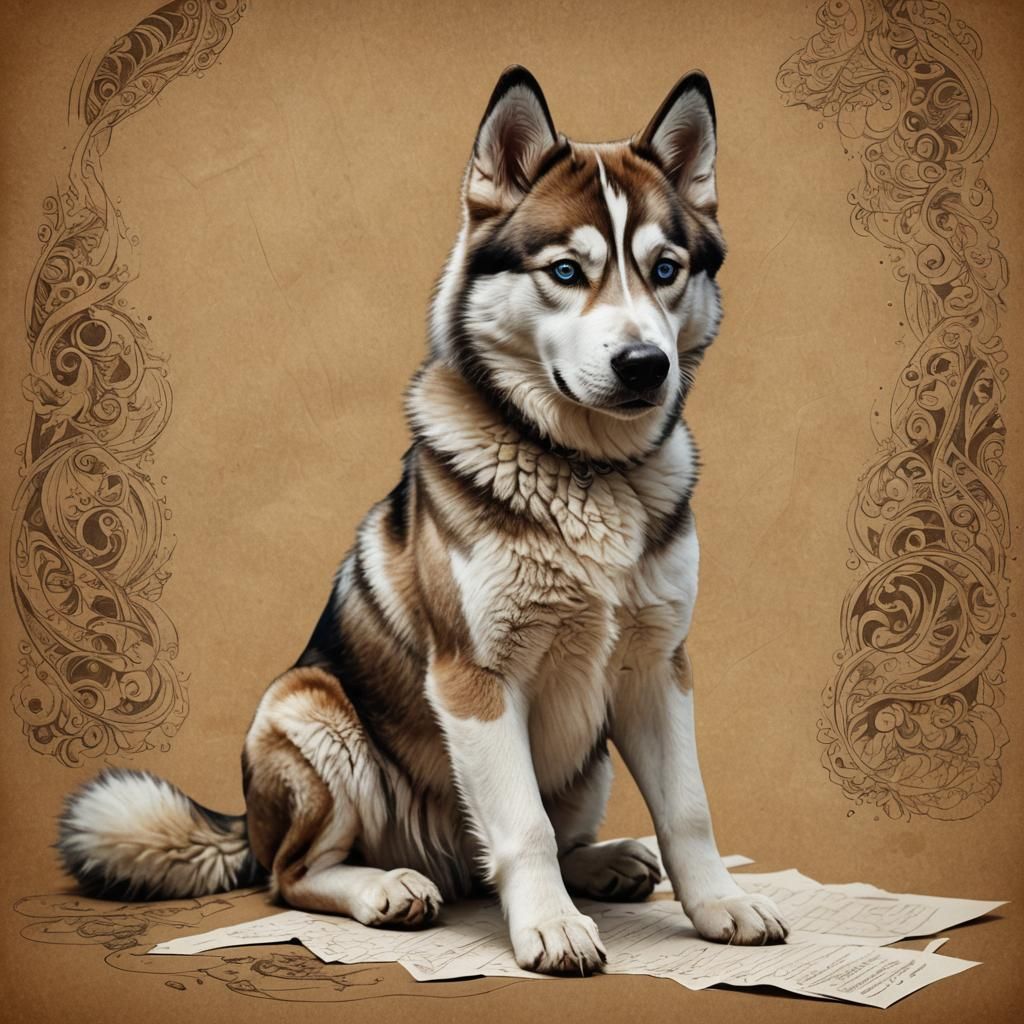 Siberian Husky Pencil Sketch in Fantasy Realism