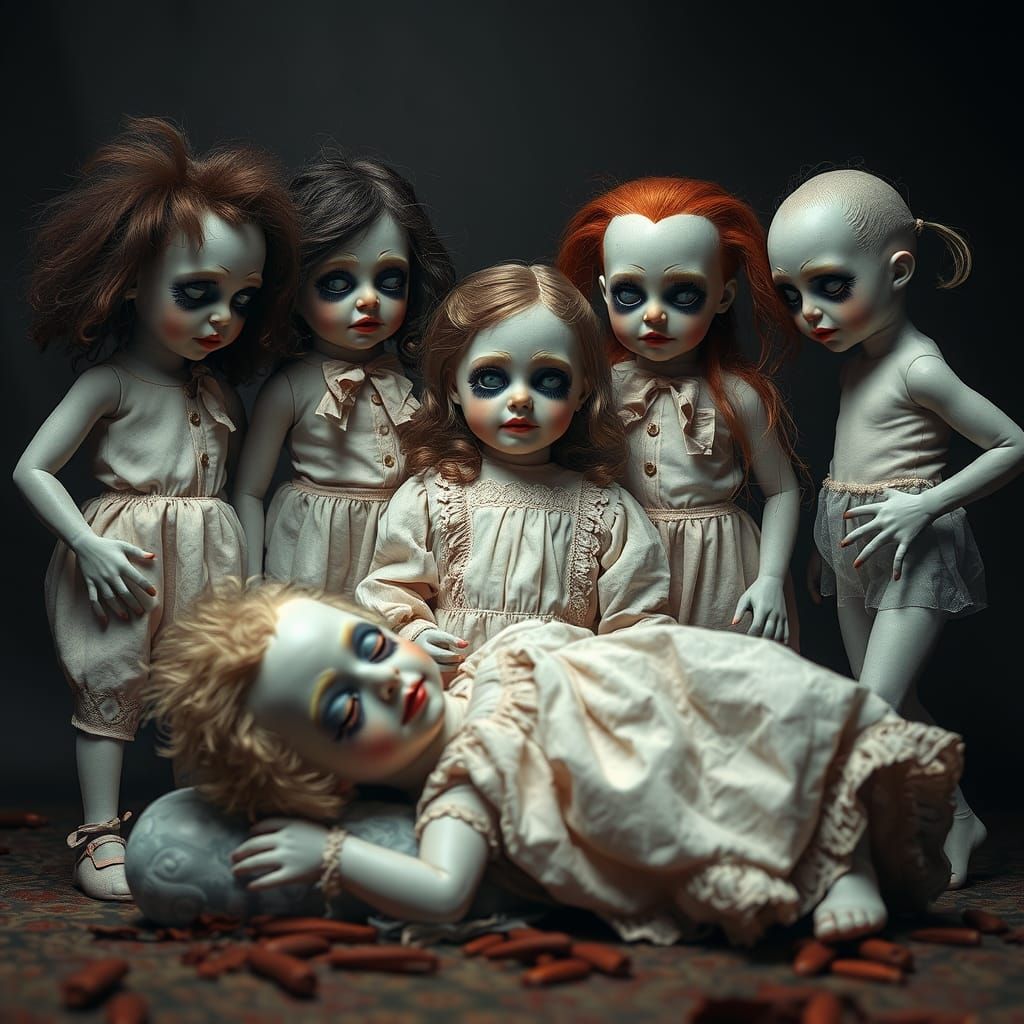 Creepy Porcelain Dolls Staring at Sleeping Child