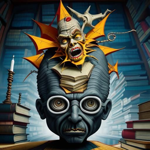 Art Brut Zombie Librarian in Magical Library