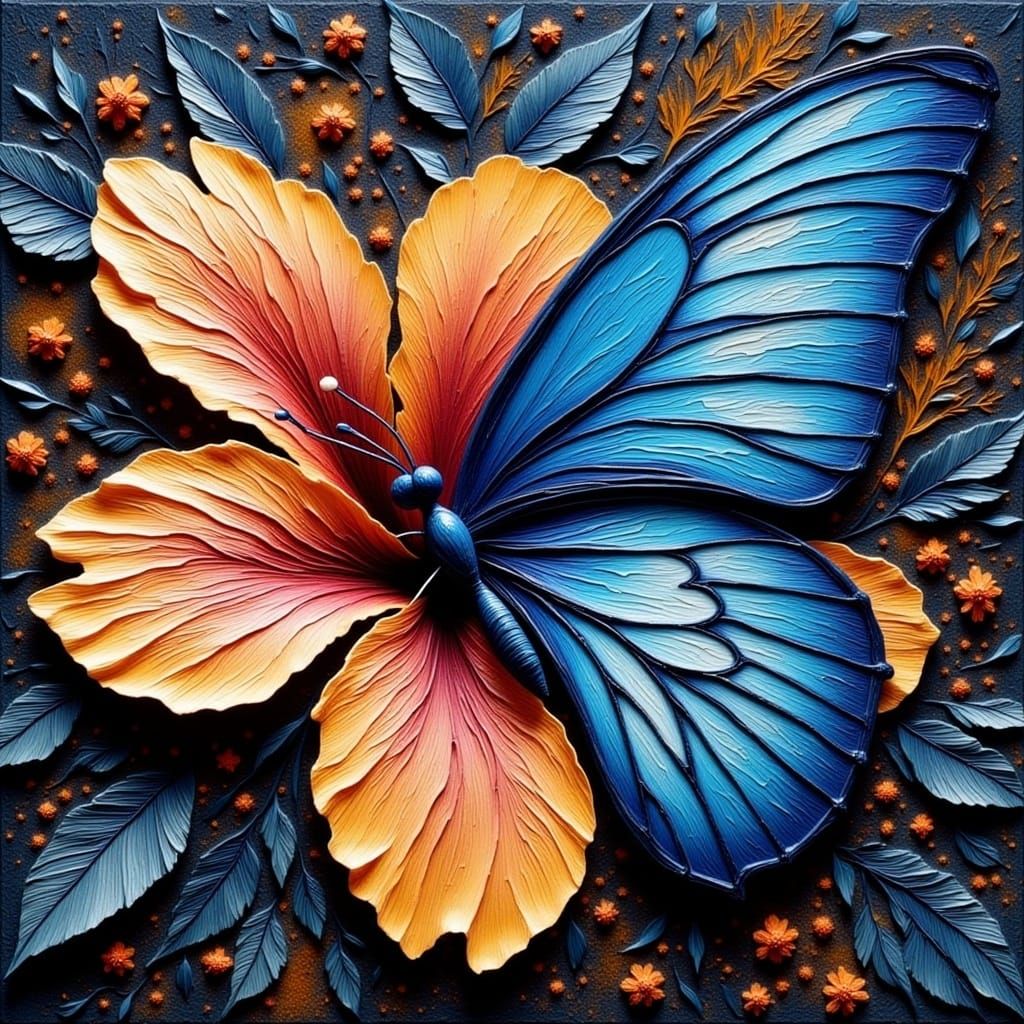 <lora:TexturedFlux:1.0>  butterfly sitting on a hibiscus flower