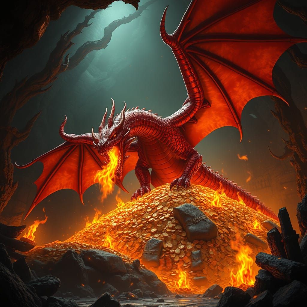 Majestic Red Drake Dominates Ancient Burning Dungeon