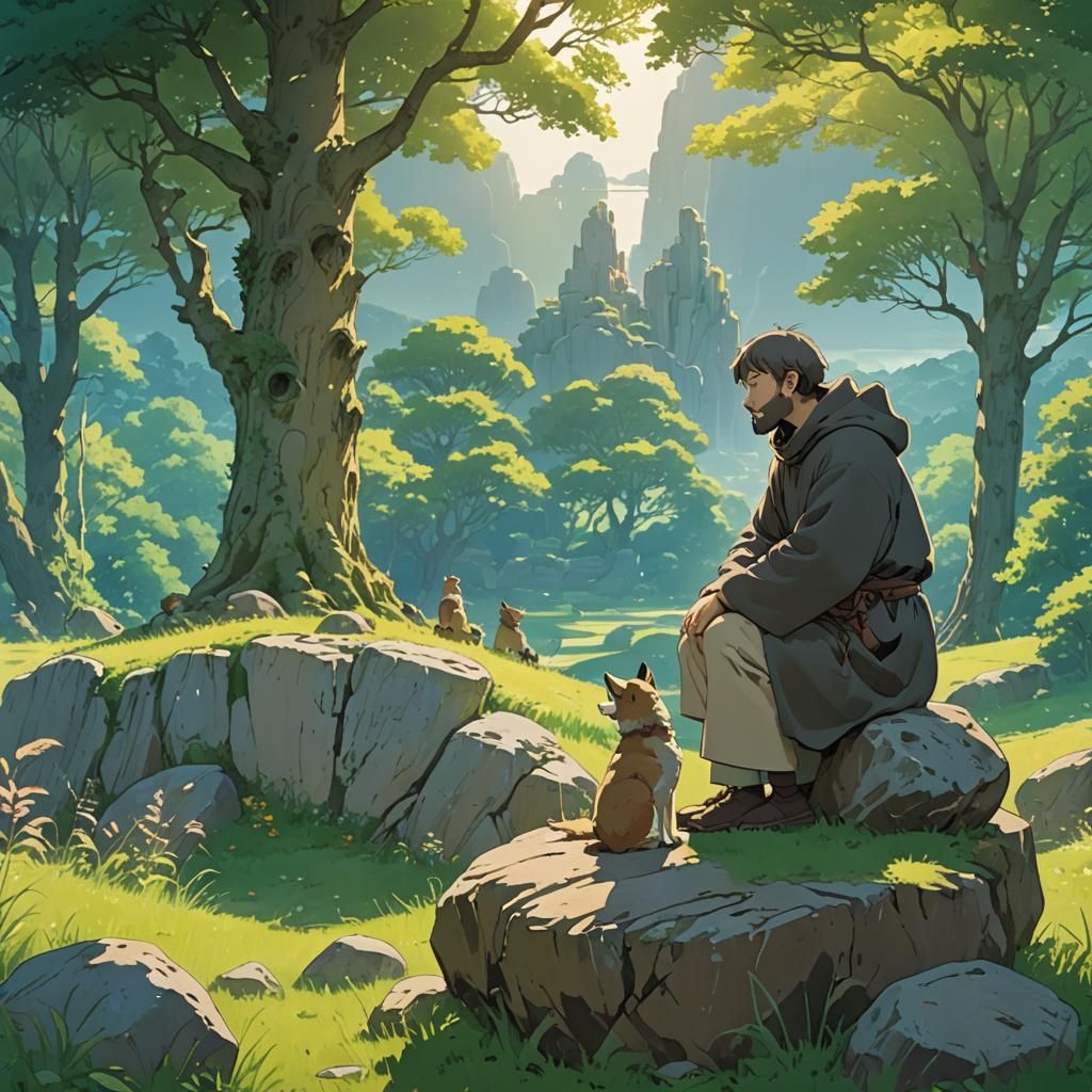 St. Francis Speaks to Wolf in Anime Style
