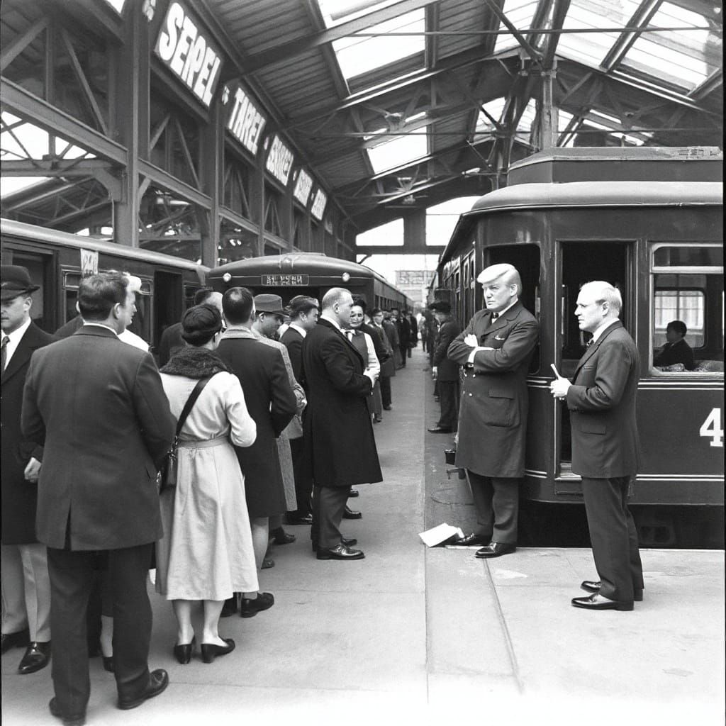 1950s Soviet Train Station Scene